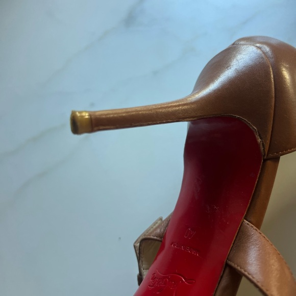 Christian Louboutin Tan Leather Heels with Buckle Detail - Picture 5 of 9